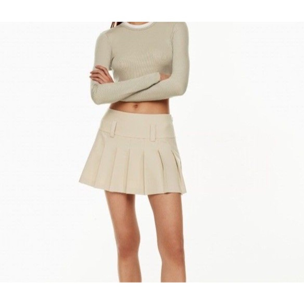 Aritzia Sunday Best Size 10 Smarty Pleated Skirt Beige